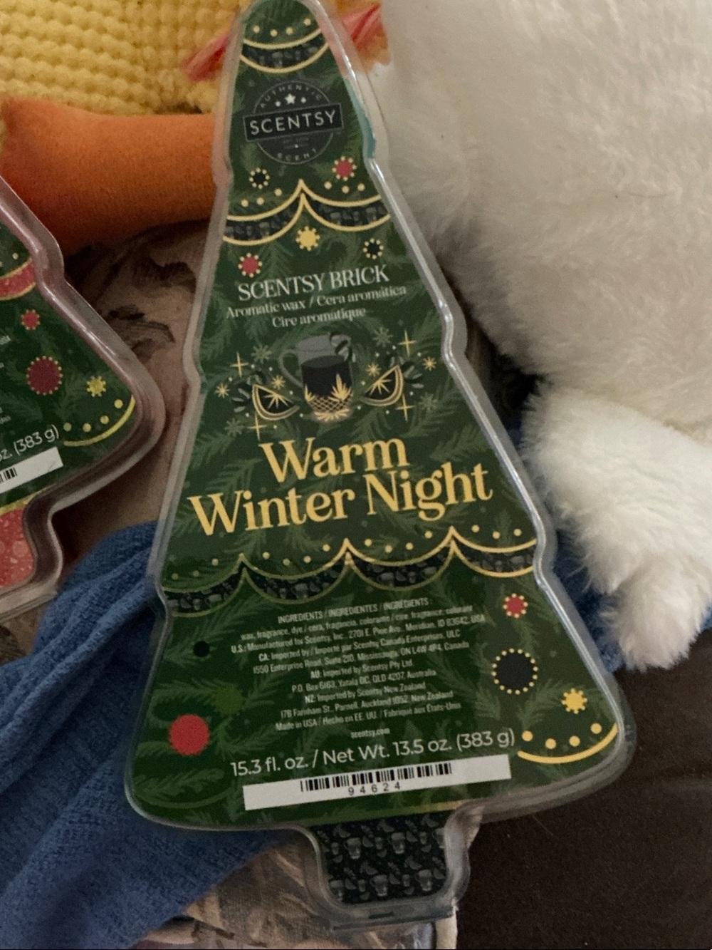 Scentsy Warm Winter Night Tree Wax Brick - Green and Gold